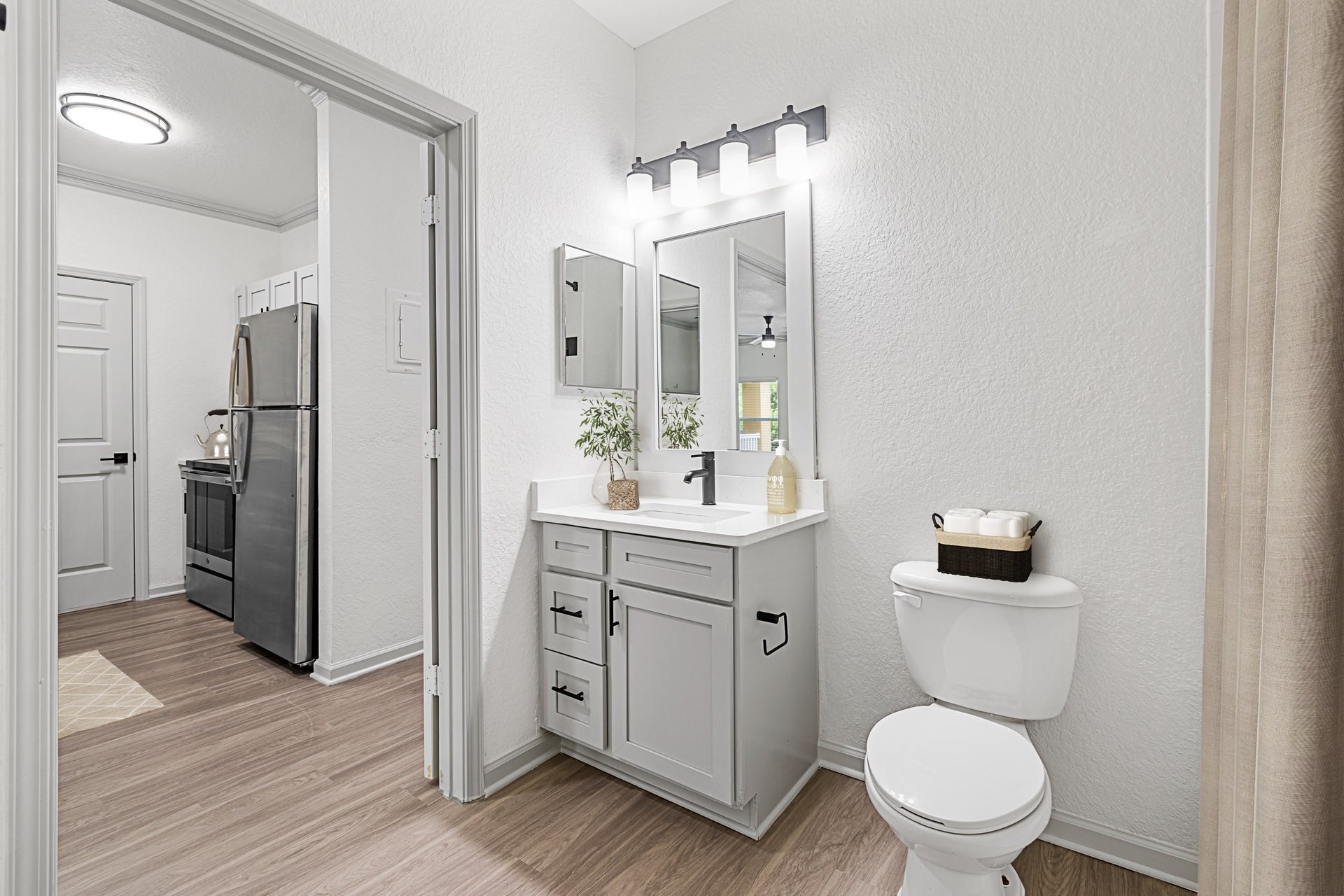 bathroom with upgraded vanity